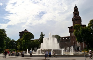 Nadia Mikushova. A view to the Castello Sforzesco main entrance and the fountain.