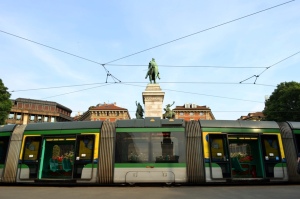 Nadia Mikushova. A view to a modern Milan tram.