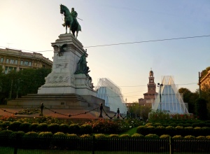 Nadia Mikushova. A view to Giuseppe Garibaldi monument in Milan.